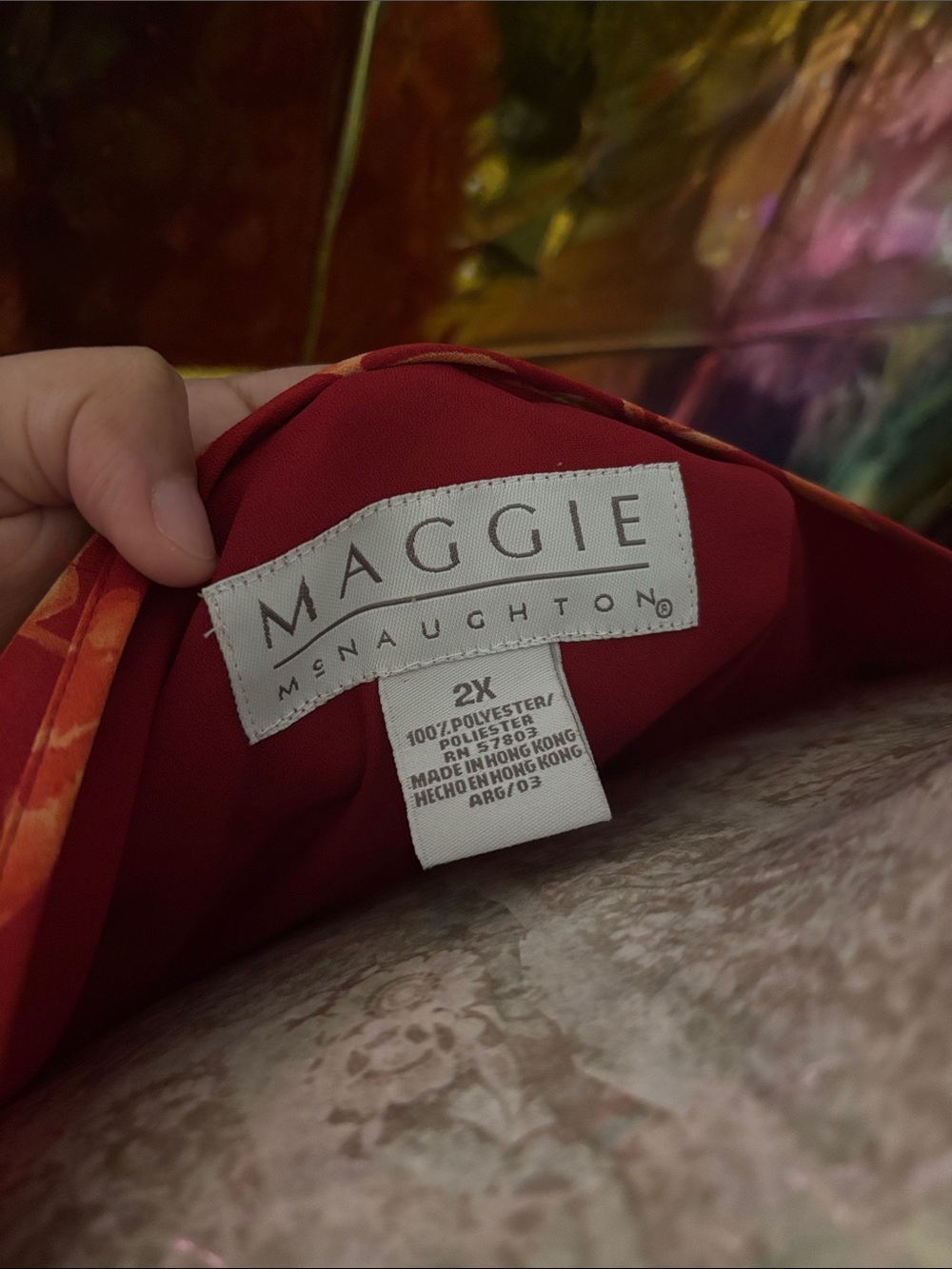 Tie-Neck Floral Blouse in Red and Orange - Picture 2 of 5